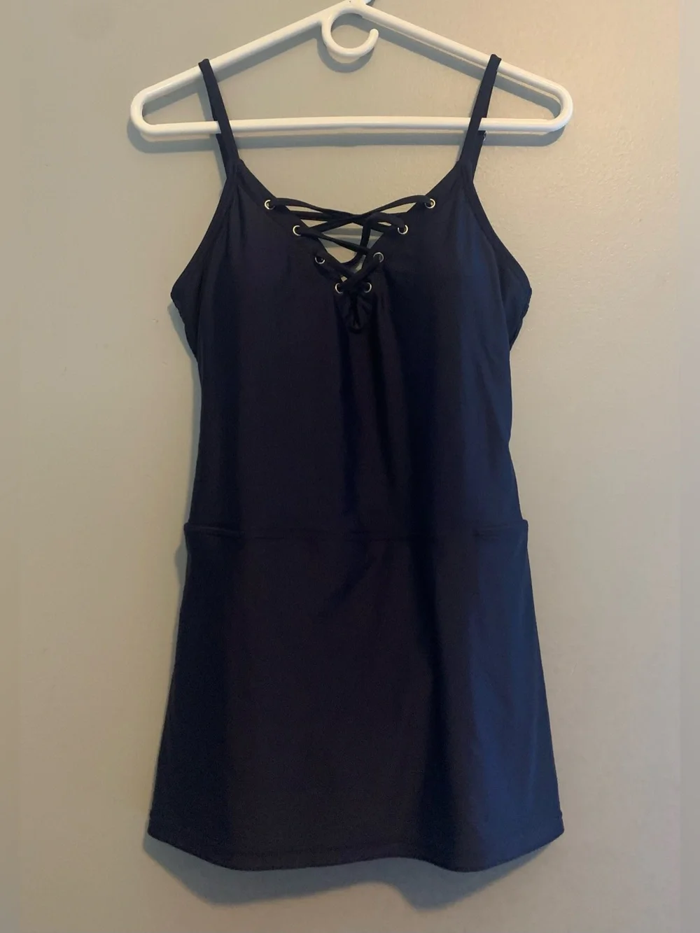 Nautica navy blue Lattice-Detail One-Piece Swim Dress